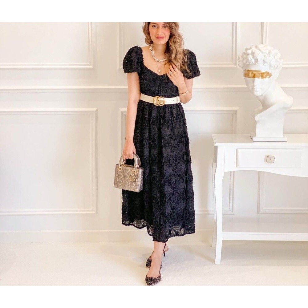 ZARA TEXTURED WEAVE DRESS BLACK MEDIUM NWT